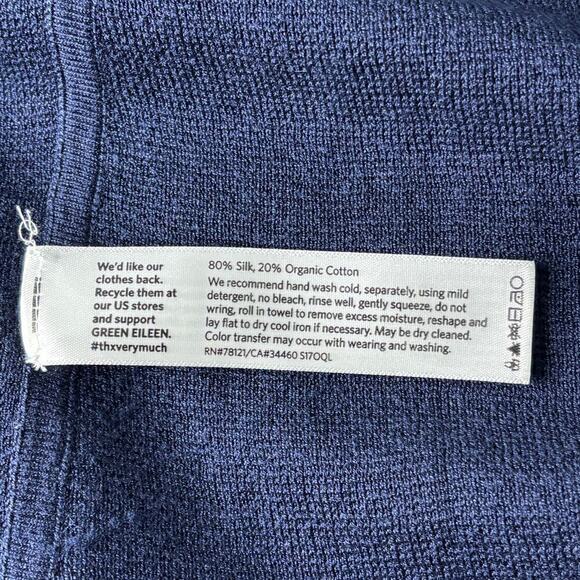 Eileen Fisher Silk Cotton Blend Drape Cardigan Navy Blue Size Medium - Picture 7 of 8